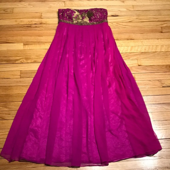 Camille La vie Fuchsia Silk Formal Evening bead overlay Colorful Bright pleated - Picture 4 of 10